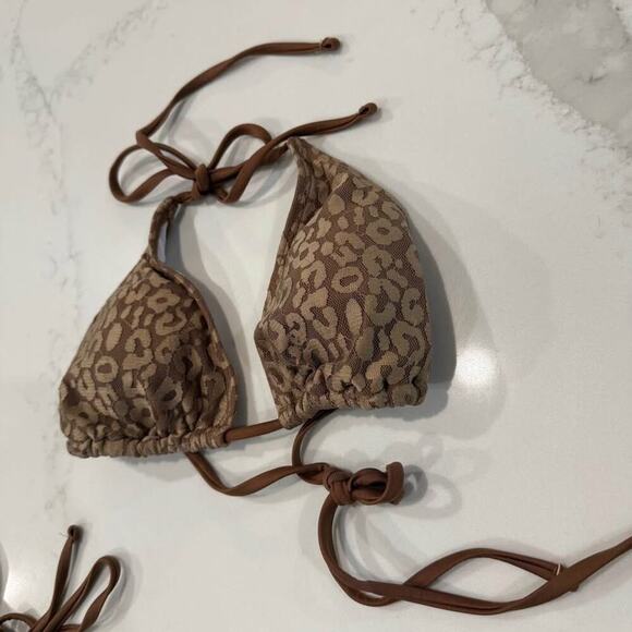 SHEIN Sexy Leopard Print Halter Triangle Bikini Set Womens Small Brown/Gold Swim - Picture 2 of 9